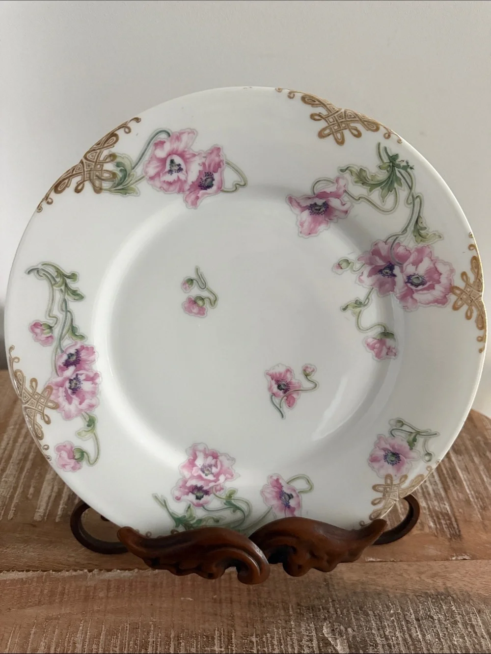 Theodore HAVILAND Limoges Dinner Plate Pink Poppies 9.5” Scalloped Antique